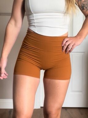 High-Waist Athletic Shorts for Women — Rust